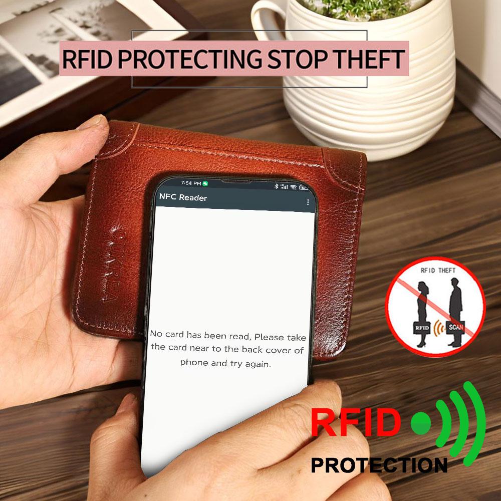 Men's Vintage Cowhide Wallet, RFID Protection Short Multi-Functional ID Card Credit Card Holder Top Layer Cowhide Money Bag 2 ID Card Windows