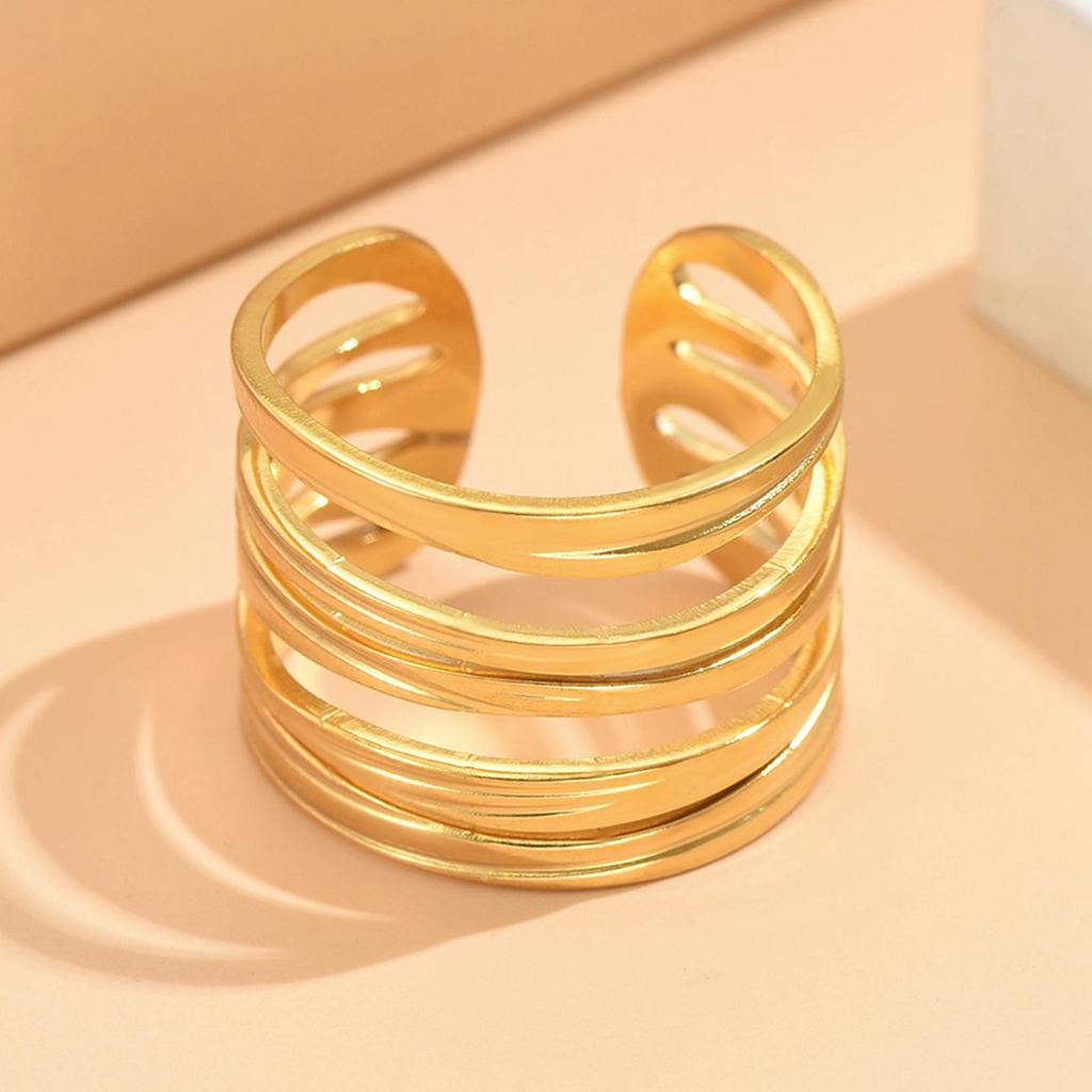 European & American Personalized Multi-layer Open Line Adjustable Stainless Steel Ring Jewelry