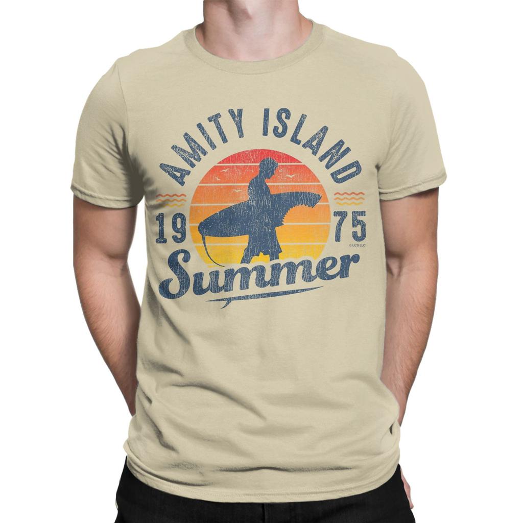 Men Amity Island Summer 0f 75 Jaws T Shirts 100% Cotton Clothes Casual Short Sleeve Round Neck Tee Shirt Classic T-Shirt