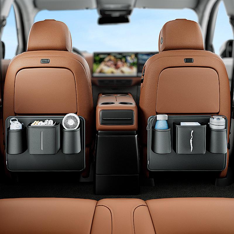 SEAMETAL  Car Seat Back Anti-Kick Mat Pu Leather Rear Seat Back Car Storage Bags Tissue Box Bottle Holder