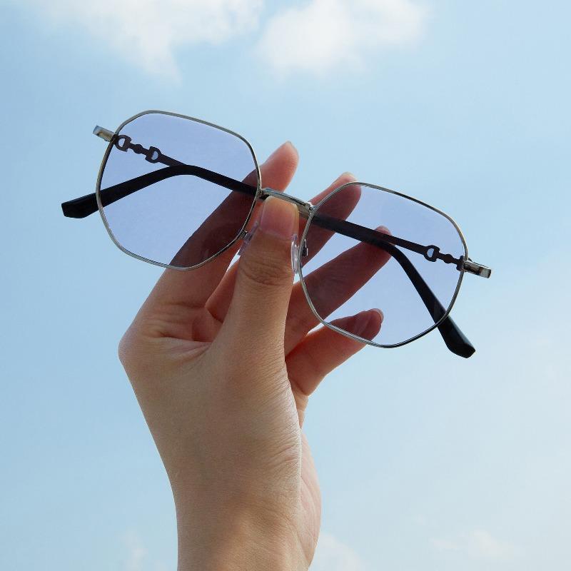 4PCS Ladies' Anti Blue Light Glasses Fashionable Eye Protection Color Changing Korean Version Octagonal Frame Design Metal Frame