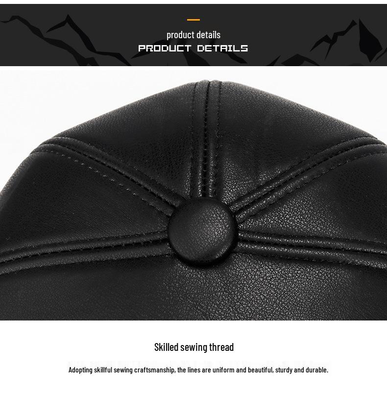 Men's Autumn-Winter Velvet-Lined PU Duckbill Cap with Ear Protection for Elderly