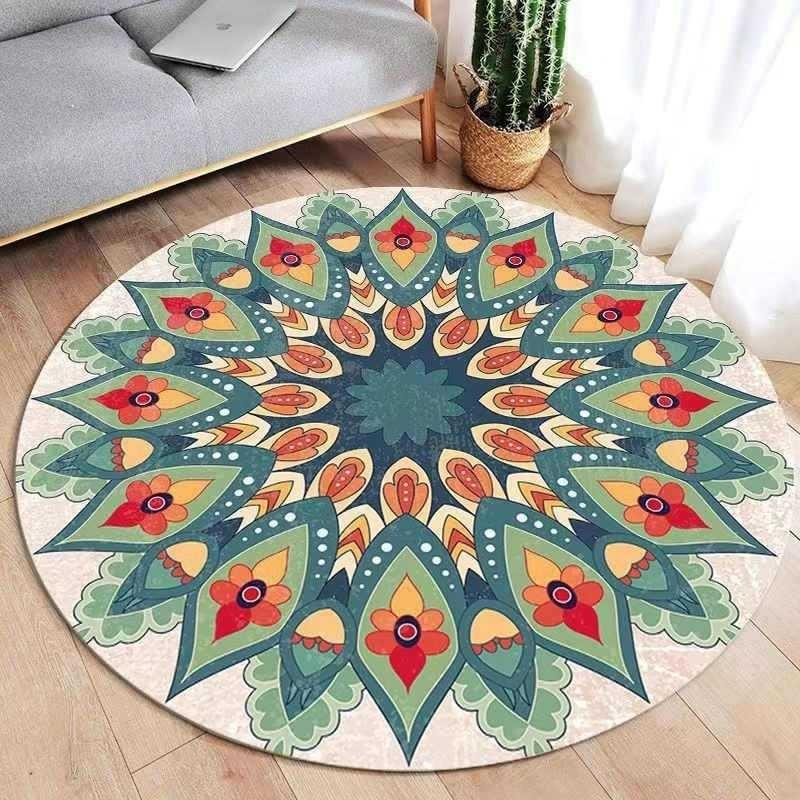 Bohemian Round Carpet Mandala Floral Pattern Soft Area Rug for Living Room Bedroom Bohemian Home Decor