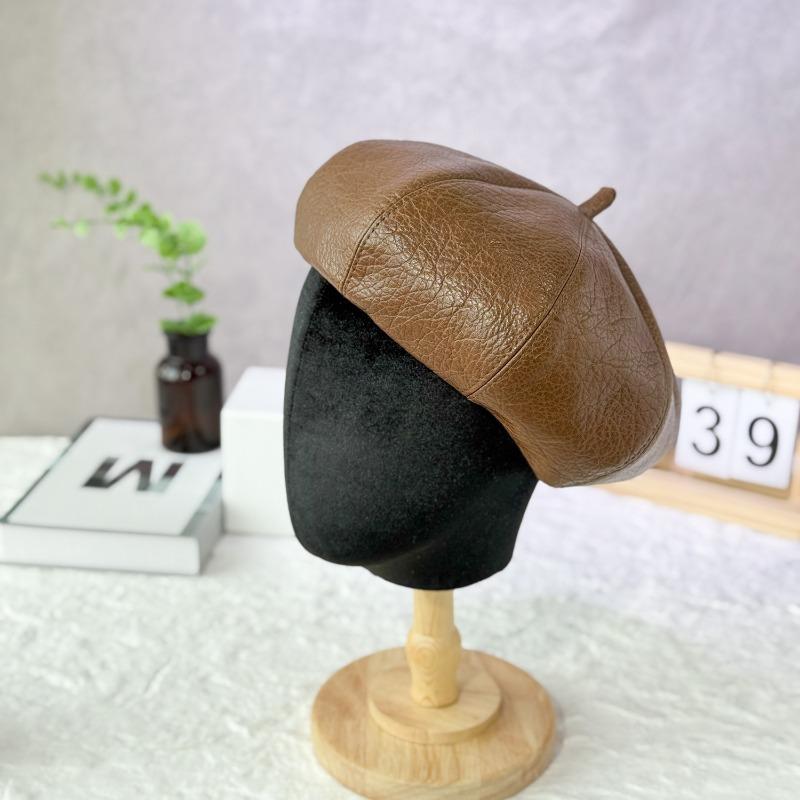 25 Early autumn new versatile painter hat British retro pu leather beret octagonal hat tide