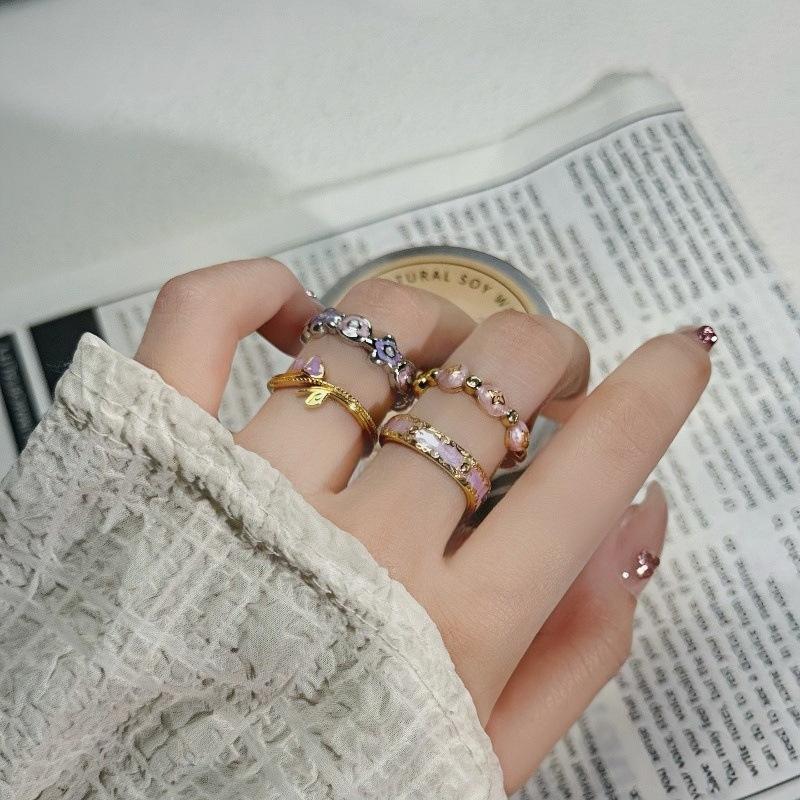 Purple Romantic Enamel Oil Dropping Butterfly Flower Opening Ring Female Niche Sweet Temperament Ring