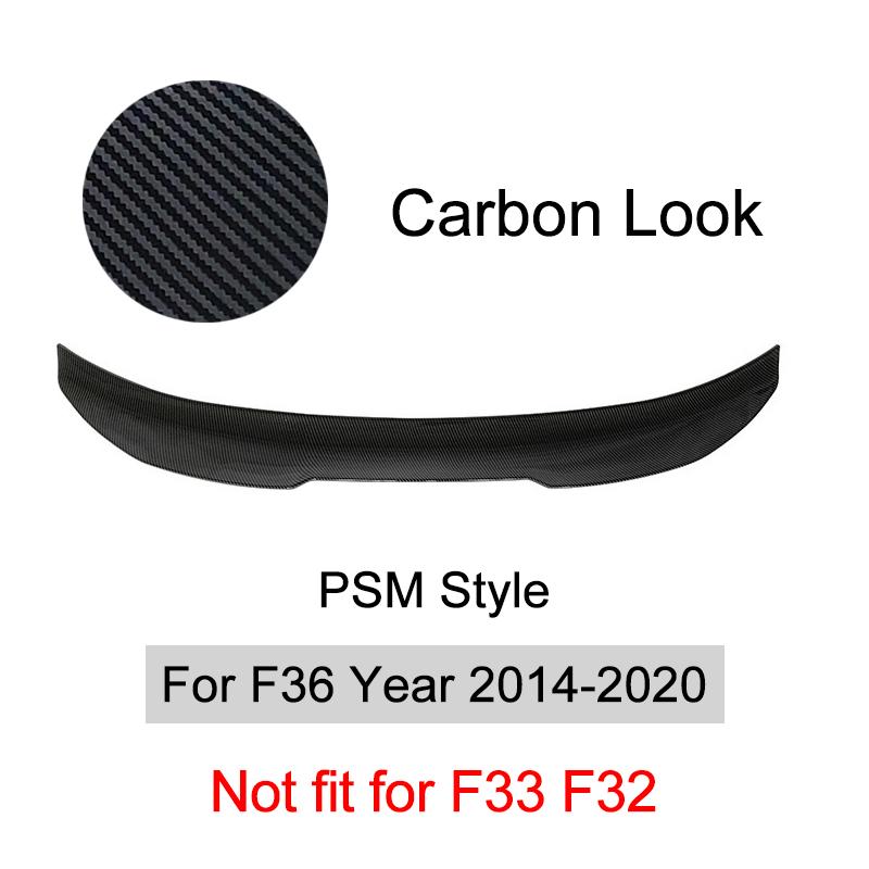 Per BMW Serie 4 F32 F33 F36 2014-2020 Fibra di Carbonio Lip Paraurti Posteriore Spoiler Baule Kit Ala Coda Stile MP M4 PSM Nero Lucido