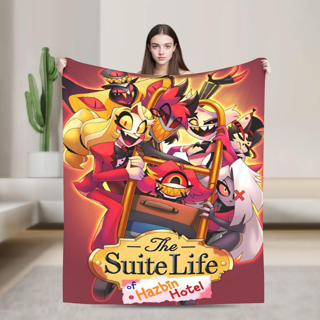 Hazbins Hotels Coperta Peluche Lucifer Biancheria da Letto in Flanella per Studenti Coperte per Arredo Casa Calde Qualità Personalizzata Copriletto Compleanno