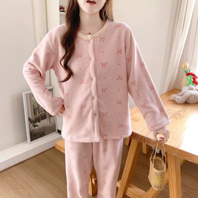 Autumn and Winter Women's Fresh and Comfortable Pajamas Thick Warm Simple Home Wear Set