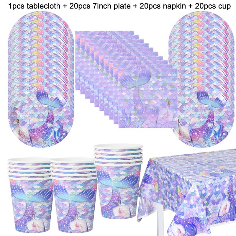 Little Mermaid Party Disposable Tableware Set Paper Plate Cup for Kids Girl Mermaid Theme Birthday Party Decoration Supplies
