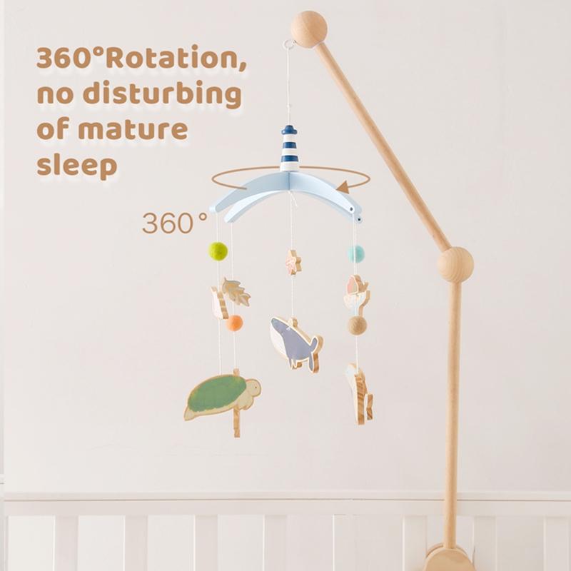 Baby Bed Bell Hanging Toy 0-12 Months Newborn Wooden Mobile Music Crib Rattle Toy Cartoon Whale Crib Holder Bracket Infant Gift