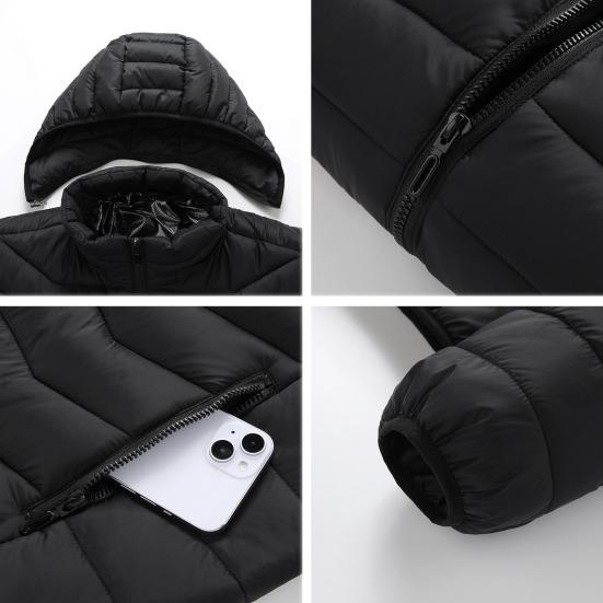 Yousheng Heated Cotton Coat Hooded Long Sleeve Zipper Placket Jacket 19 Zone Hot Spots Hand Washable USB Powered Outerwear