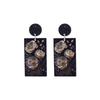 Vintage Geometric Black & White Flower Embossed Acrylic Earrings for Women