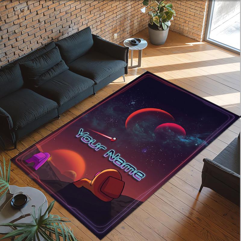 Personalized Crystal Velvet Carpet Custom Name Text,Among Us Anti Slip Area Rug For Home Decoration