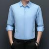 Men's Long-sleeved Shirt Without Letters and Hidden Buttons Spring and Autumn Middle-aged Business Casual Solid Color Anti-wrinkle Elastic White Shirt