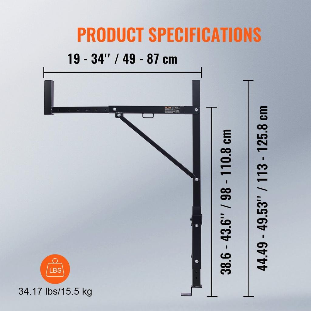 Truck Rack, 19-34inch Extendable Truck Ladder Rack, 38.6"-43.6" Adjustable Height, 250 lbs Capacity Steel Ladder Rack for Truck, Heavy Duty Truck Bed