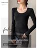 Women's Black Modal Crew Neck Long Sleeve Base Layer Top - Slim Fit, Low Neck Design for 2025 Autumn/Winter