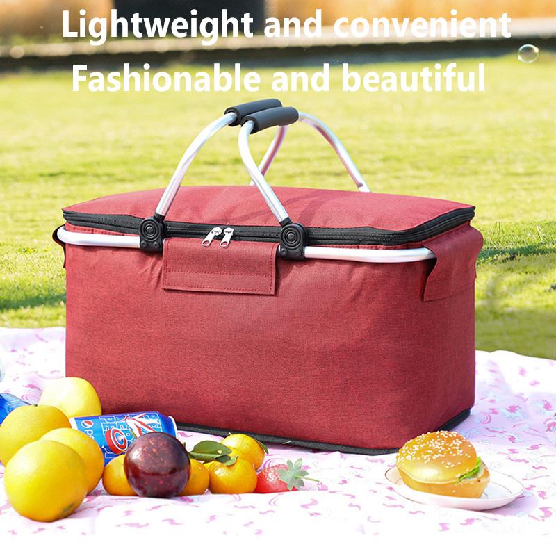 Picnic Basket Outdoor Ice Pack Foldable Insulation Bag Portable Shopping Basket with Lunch Box Fast Food Takeaway Insulation Bas