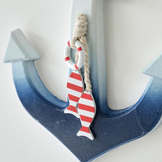 Boat Hook with Lanyard Solid Wood Handmade Blue White Gradient Coastal Decor Symbol Good Luck Boat Hook