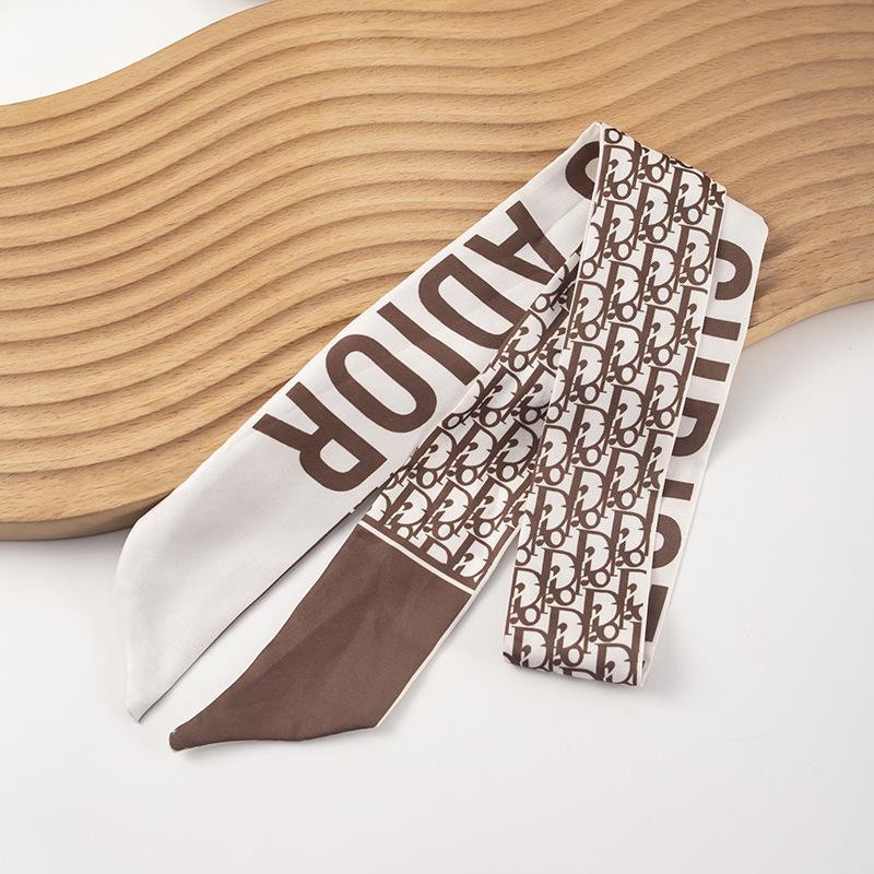 Brown Camellia Retro French Silk Scarf Headband Streamer Hair Tie