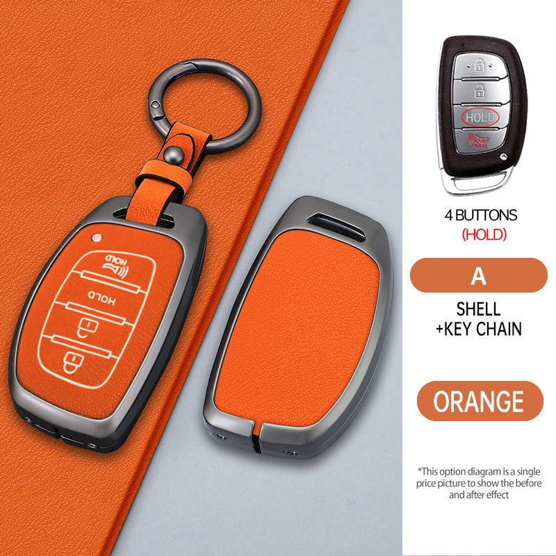 Zinc Alloy Leather Car Key Case Cover Fob Holder for Hyundai Tucson Santa Fe Rena Sonata Elantra Creta Ix35 Ix45 I10 I30 I40
