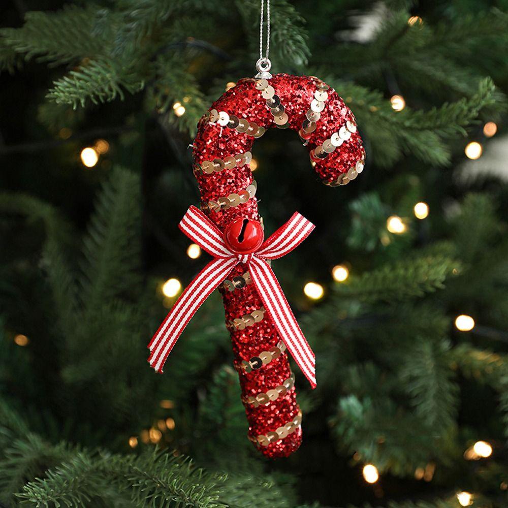 Cartoon Christmas Walking Stick Candy Festival with Bell Lollipop Xmas Decor Handmade Exquisite Candy Cane Hanging Decorations