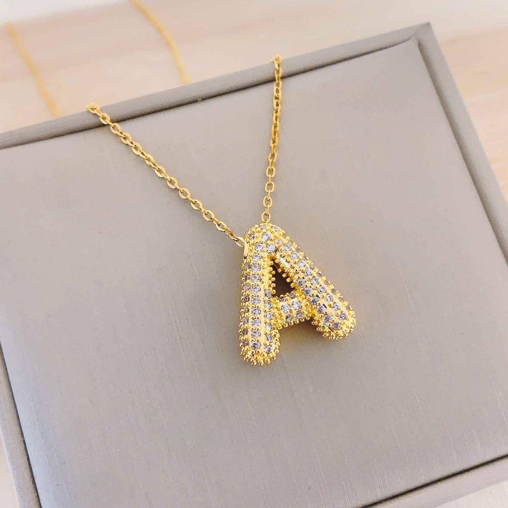Necklace Female English Alphabet Necklace Female Hip Hop Full Zircon Delicate Clavicle Chain Personality Necklace