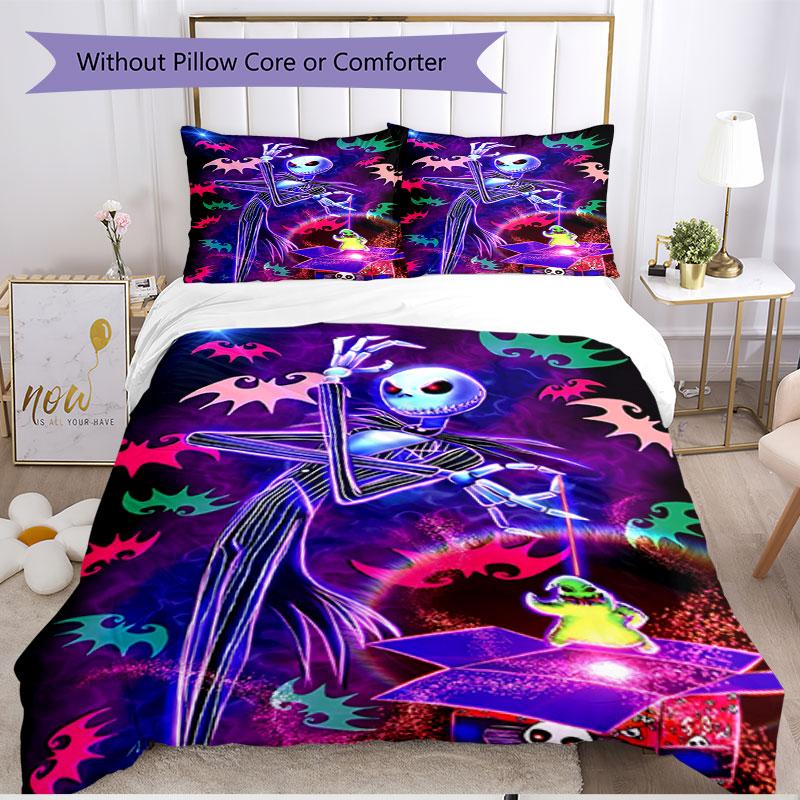 3pcs Duvet Cover Set (1*Duvet Cover + 2*Pillowcase, Without Core), The Nightmare Before Christmas Print Soft All‑Season Bedding Set, Home Bedroom Deco