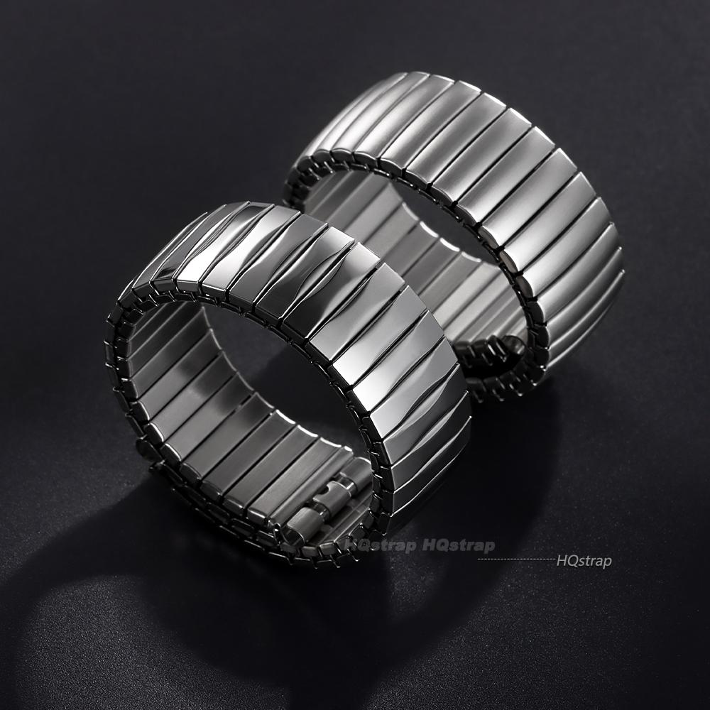 Elastisches Edelstahl-Uhrenarmband für Swatch 17mm 20mm Herren Damen Metall-Dehnungsarmband Poliert Matt Armband