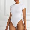 Women’s Short Sleeve O Neck Bodysuit Tight Fitting Solid Color Sexy Open Design Casual Outfit Matching Skinny One-Piece Body Top