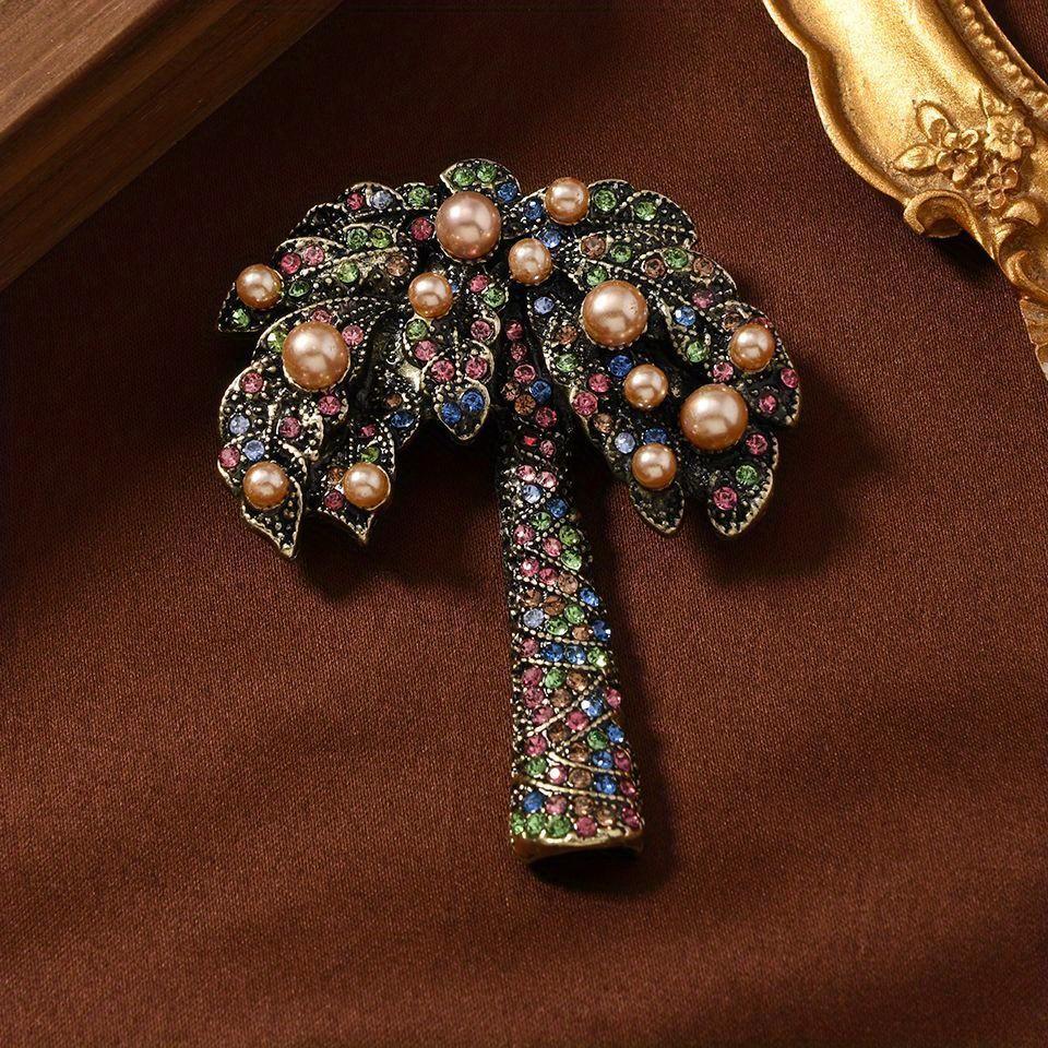 Women Men Fashion Crystal Heavy Industry Coconut Palm Brooch Pin Elegant Vintage Lady Plant Badges