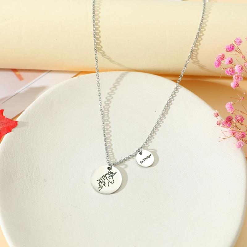 Round Unicorns Pendant Necklace Stainless Steel Clavicle Chain Fashion Choker