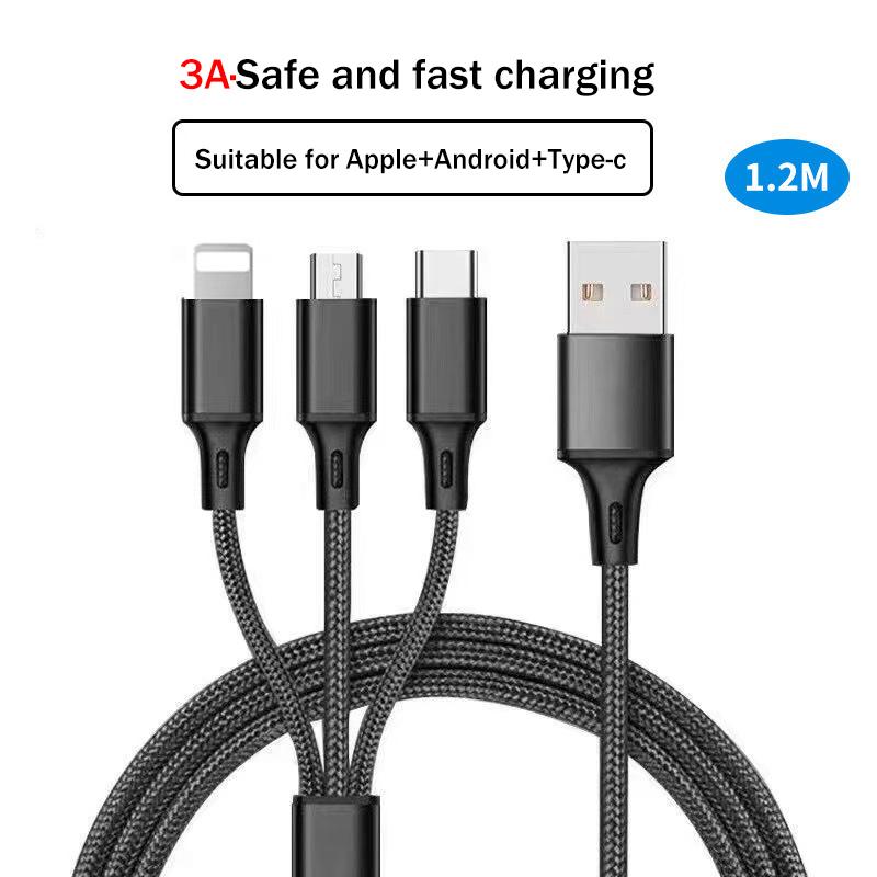 3 In 1 Usb Cable Micro Usb Type C Charger Cable Multi Usb Port Fast Charging Cord For Iphone 11 12 13 Pro Max Xiaomi Samsung