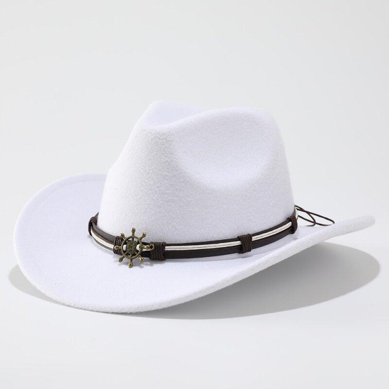 New ethnic woolen western cowboy hat metal skull accessories jazz hat fashion versatile top hat