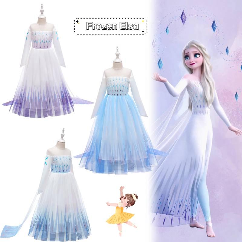 Frozen Princess Dress For Girls Elsa Snowflake Costume Blue And Purple Ages 3-10