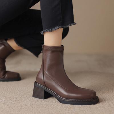 Versiune coreeană botine medii confortabile cu vârf rotund pentru femei cu talpă groasă antiderapante mărime mare botine pentru femei toamnă și iarnă toc mediu spate