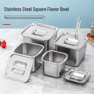 304 Stainless Steel Square Jam Bowl with Lid - Commercial Kitchen Seasoning and Sauce Container.