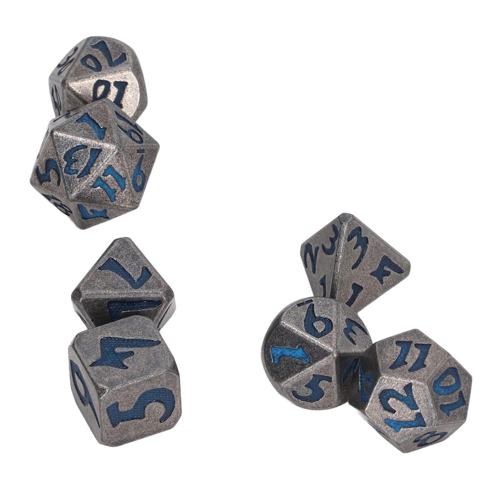 7 Stück Polyedrische Würfel Feiertagsparty Tabletop-Rollenspiel Leuchtende Metallwürfel für Männer Frauen