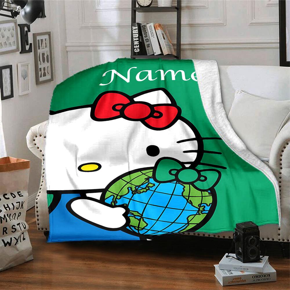 Customizable HelloKitty5 Throw Blanket – Personalized Name, All-Season Cozy Snug Blanket, Machine Washable, Personalized Blanket