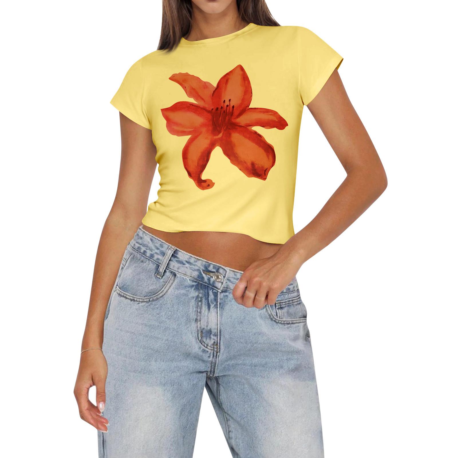 

Женская мода повседневная с коротким рукавом однотонные топы плиссированная модная одежда футболка M жёлтый