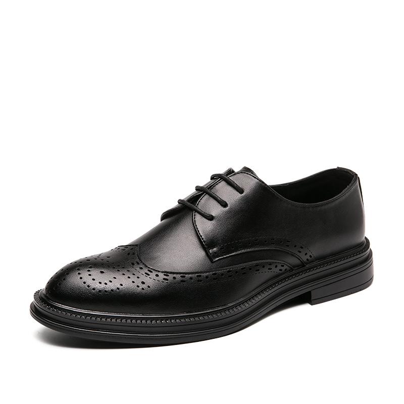Large Size Brock Engraved Men's Leather Shoes Business Dress Round Head Leather Shoes Groom Wedding Shoes