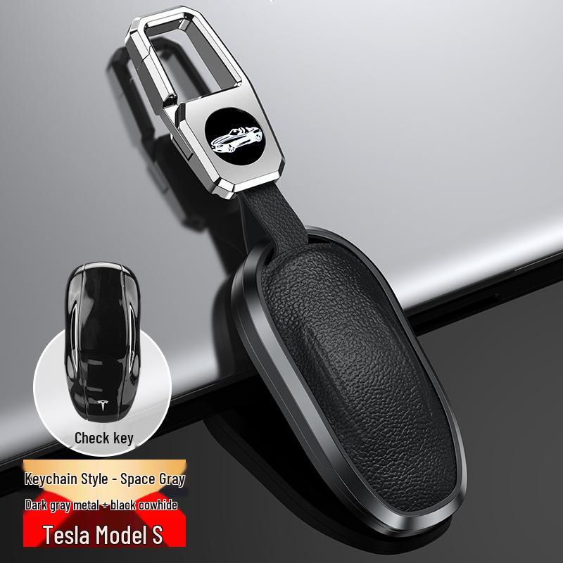 Tesla Model 3/Y/S Genuine Leather Key Cover with Metal Protective Shell Buckle
