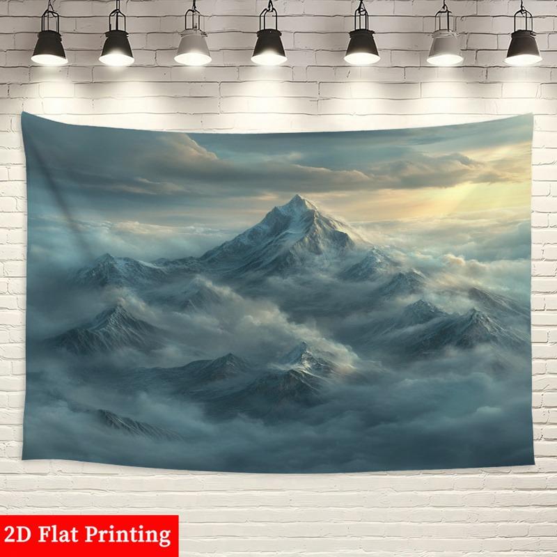 Misty Alpine Peak Above Clouds Tapestry: Serene Mountain-Themed Wall Hanging for Home Decor