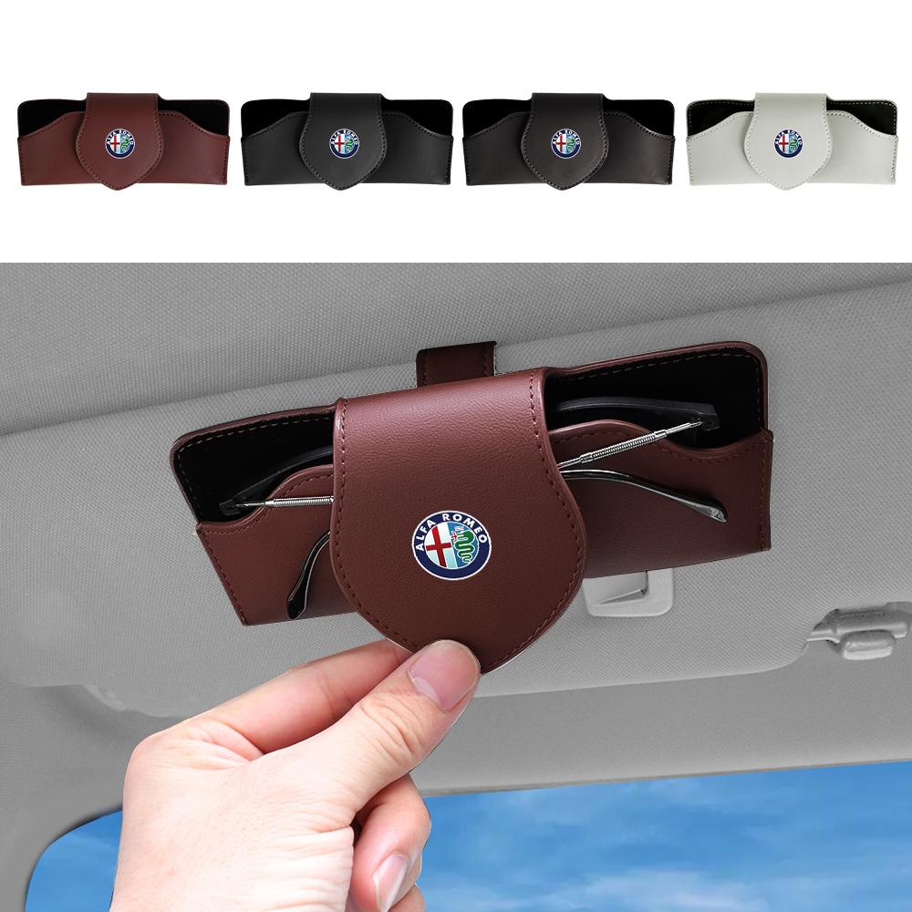 DCBLH1 PU Leather Car Sun Visor Glasses Clip Sunglasses Holder Valve Organizer For Alfa Romeo Stelvio 147 MiTo 156 159 Giulia Giulietta
