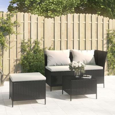 Vidaxl 3-Cz. Garden Lounge Set, Cushions, Black PE Rattan