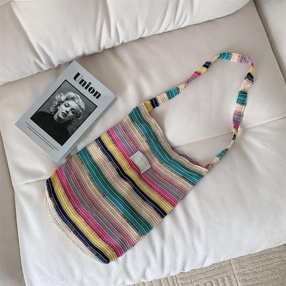 

Knitted Women s Rainbow Stripe Shoulder Bag 2023