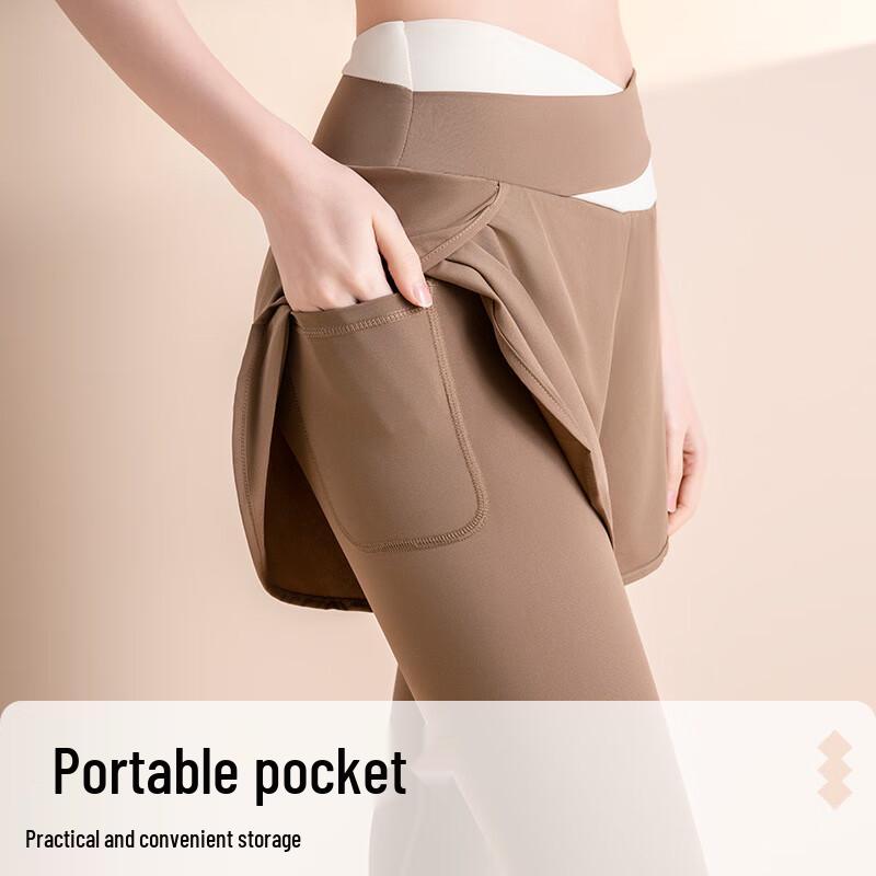 Nuodingxiu Faux Two-Piece Color-Blocked High-Waist Tummy Control Yoga Pants