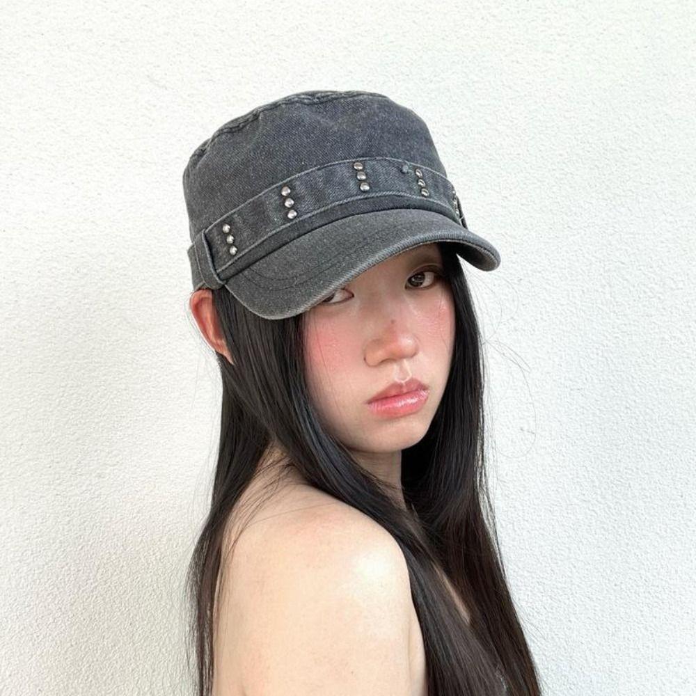 Washed Denim Peaked Cap Y2k Cadet Cap Fashion Flat Top Hat Men Women