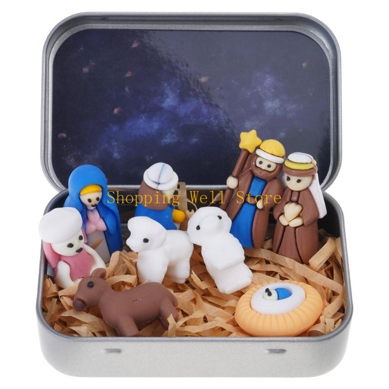 KX4B Pocket Bethlehem Scene Handcrafted Christmas Nativity Scene Miniature Decoration