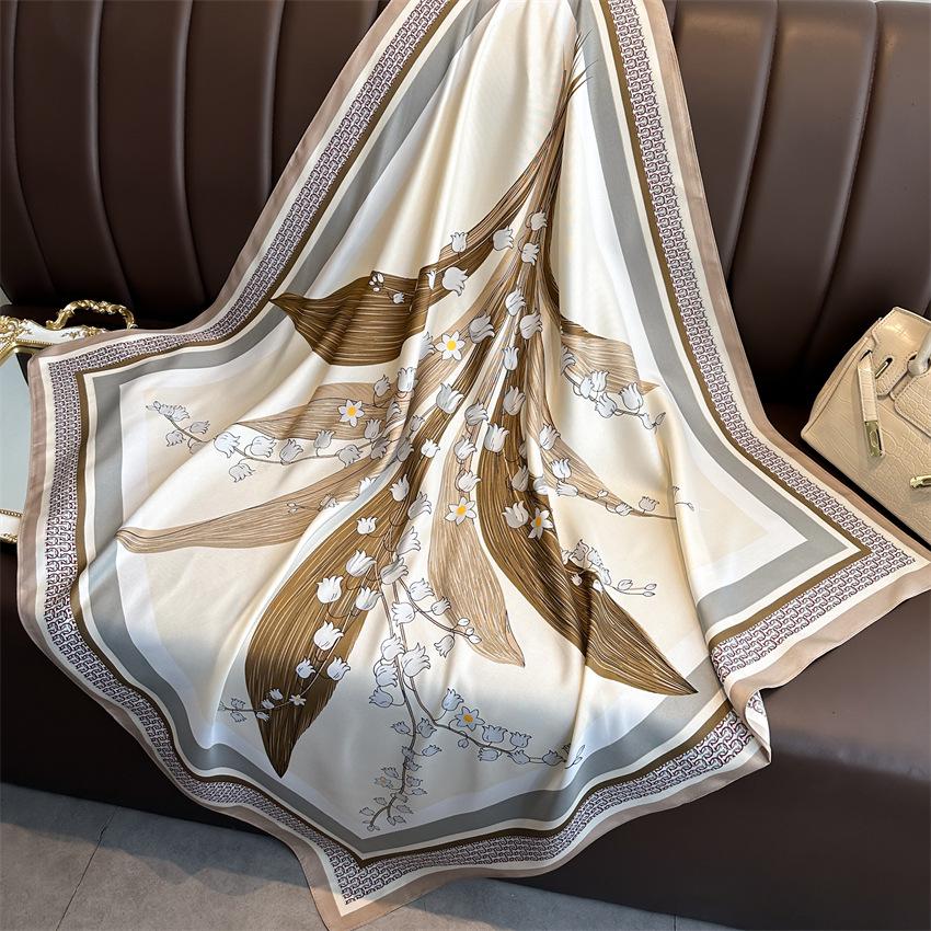 Versatile British-Style Silk Square Scarf - 90cm Solid Color Shawl & Headscarf