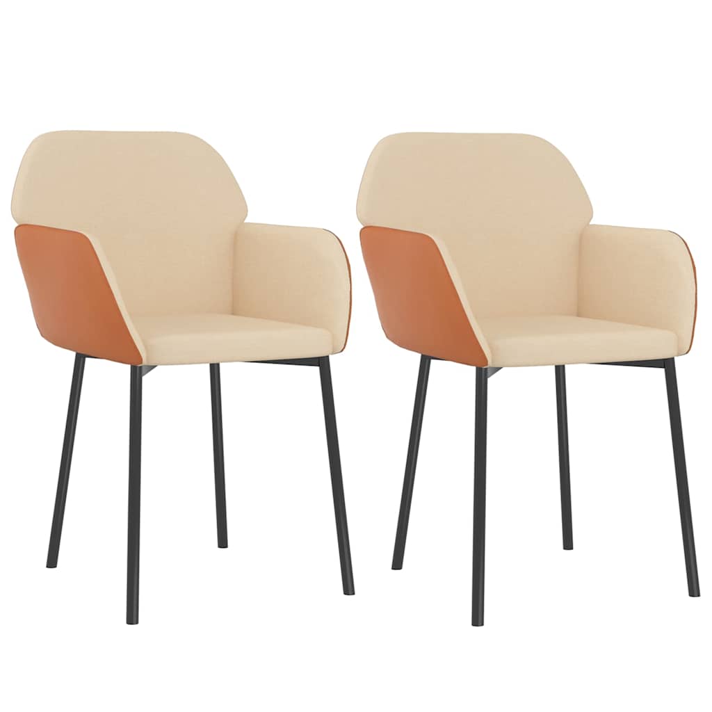 Dining Chairs 2 Pcs. Cream Fabric and Faux Leather